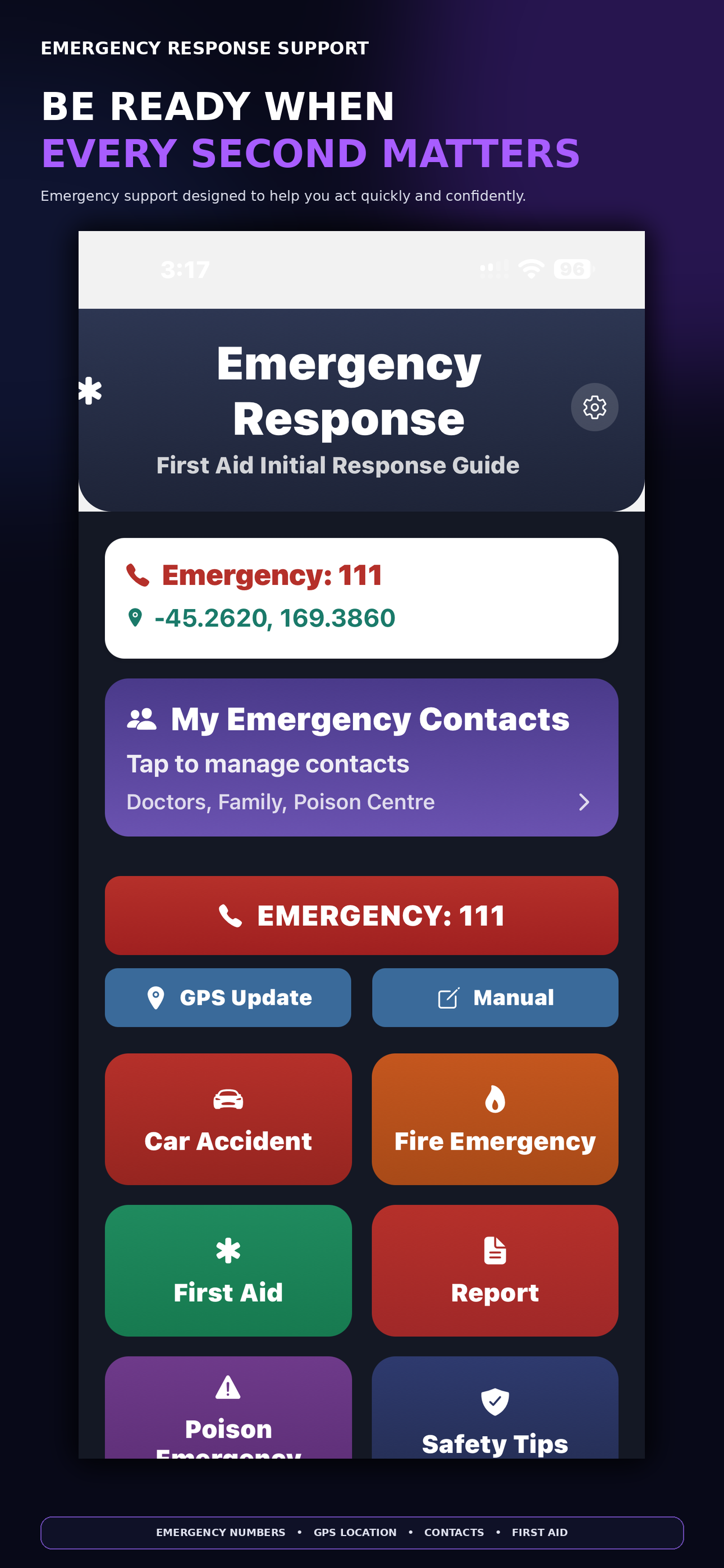 Emergency Response Support emergency guidance screen