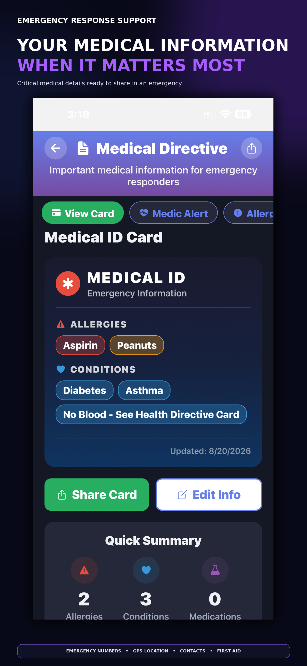 Emergency Response Support medical information screen